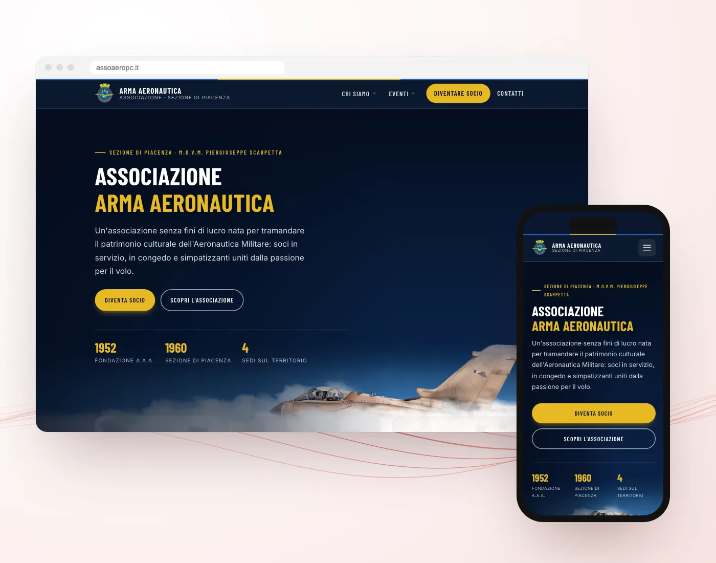 Il sito dell'Associazione Arma Aeronautica di Piacenza realizzato da GoticoWeb